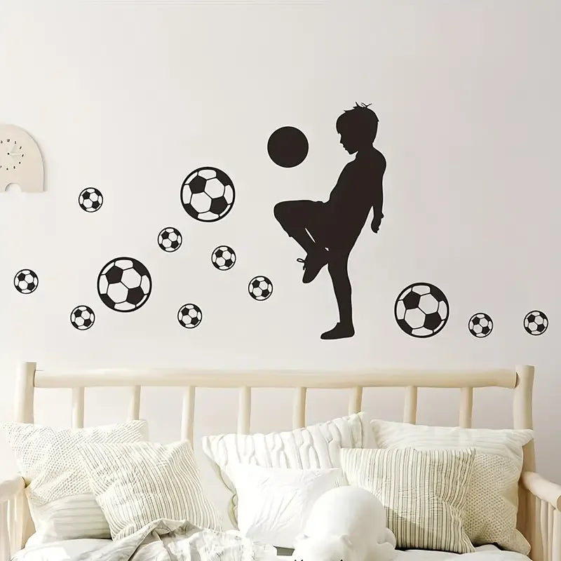 2pcs/set Artistic PVC Wall Decal, Soccer Player Silhouette Mural, Self-adhesive Removable Waterproof Wall Art Sticker For Bedroo