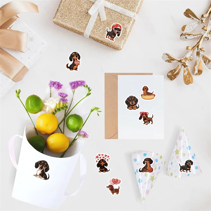 500PCS Cute Dachshund Dog Paper Labels Thank You Sticker Sealing DIY Decoration Scrapbooking Stationery Hand Accounting Supplies