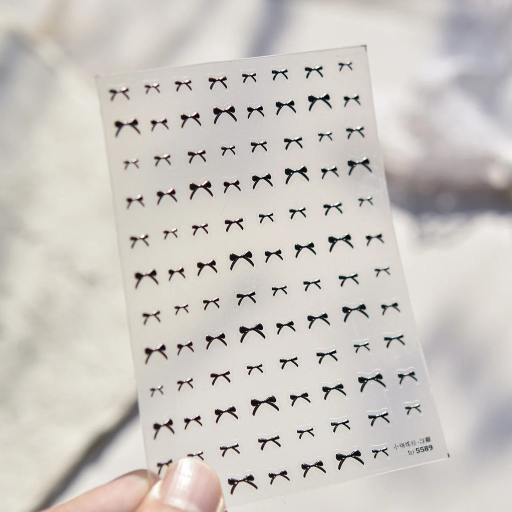 Exqusitive Mini Bows Nail Stickers 5D Reliefs Nail Art Stickers White Black Red Bowtie Nail 3D Decorations Adhesive Decals DIY