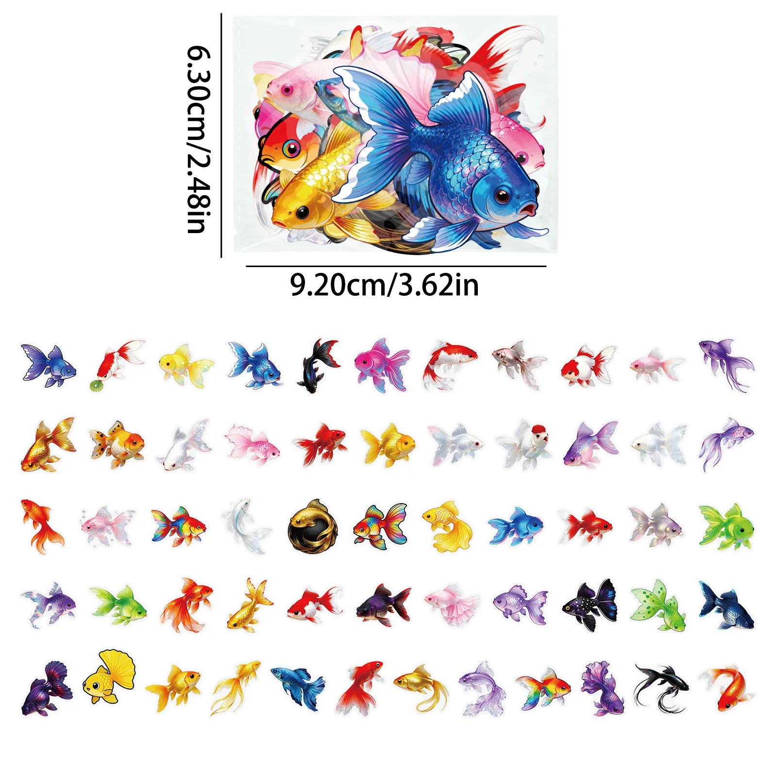 56/112PCS Beautiful Colorful Goldfish Transparent Stickers PET Decorative Helmets Motorcycle Stickers