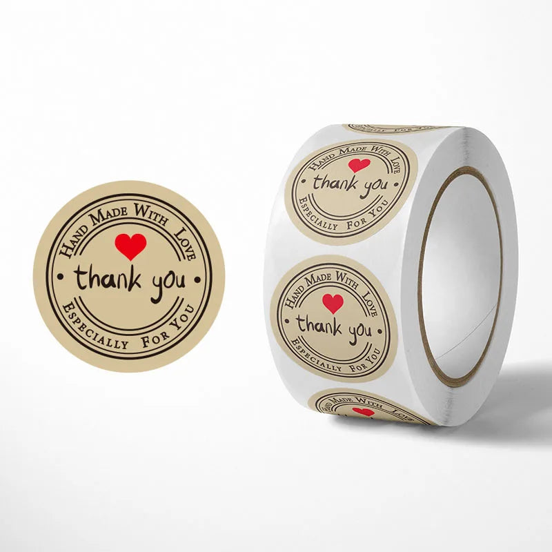 500Pcs Kraft Paper Handmade with Love Thank YOU Stickers DlY Decoration Label Perfect For Adorn Gifts and Baking Sealing