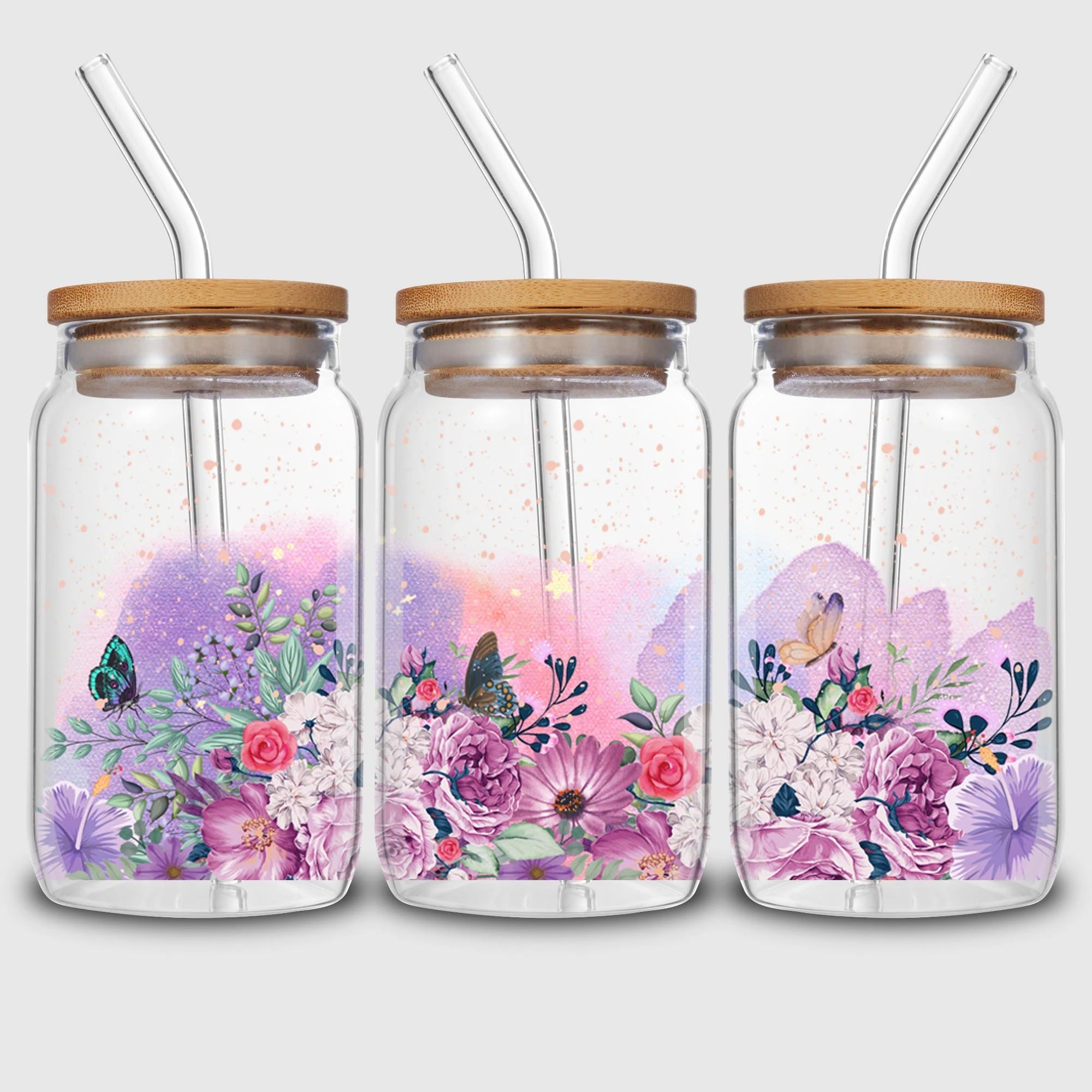 5 Sheets Plant UV DTF Cup Stickers, DTF Transfer Stickers, Waterproof Flower Wipe-Off Transfer Paper for 16oz Glass, Mug