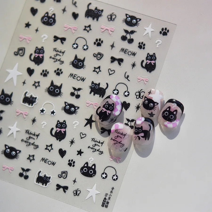 5D Embossed Nail Stickers Japanese-style cColorful Coal Ball Self Adhesive Nail Art Stickers DIY Kawaii Cartoon Manicure Decals