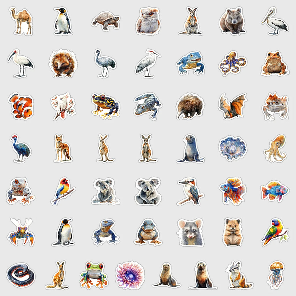 50Pcs Pack Australian Animal Doodle Stickers, School Supplies Decor Decals Notebook Phone Luggage Fridge Kids Stationery Sticker