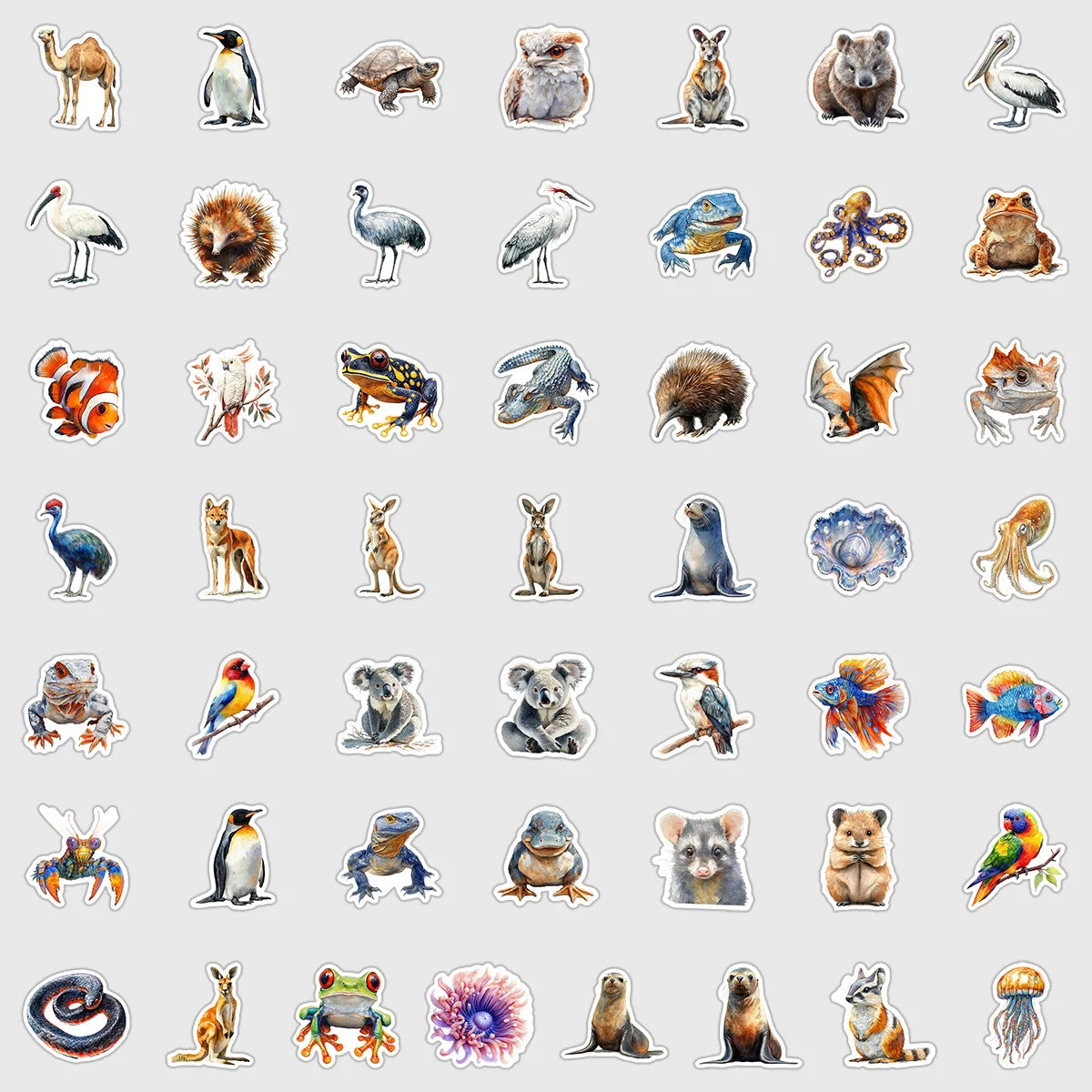 50Pcs Pack Australian Animal Doodle Stickers, School Supplies Decor Decals Notebook Phone Luggage Fridge Kids Stationery Sticker