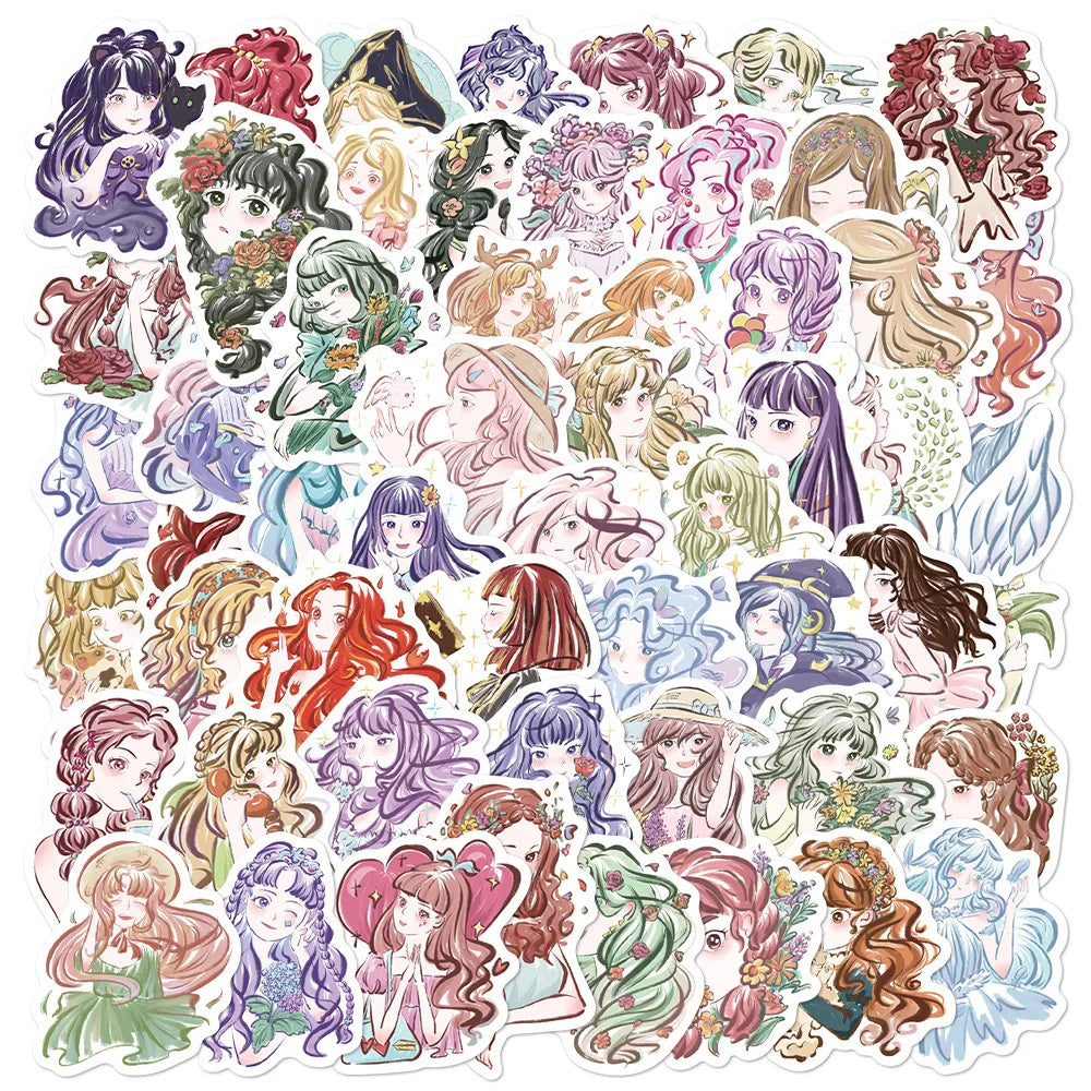 55/110PCS anime Girl Illustration Hand painted Sticker Decoration Handbook Luggage Case Notebook DIY Sticker