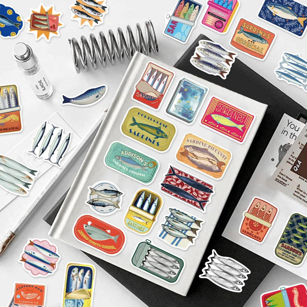 50PCS Cartoon sardine Ocean Funny Sticker Set DIY Brochure Clipper Decoration Notebook Toy Sticker