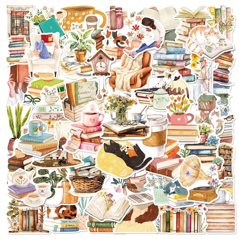 10/30/50PCS Kawaii Reading Life PVC Sticky Sticker Aesthetic Colored DIY Children's Decoration Scrapbooking School Supplies