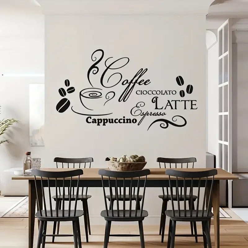 A Removable Self-Adhesive Wall Sticker Featuring Cartoon Coffee And Hot Drink Names, Suitable for Decorating Cafes, Lounges, Liv