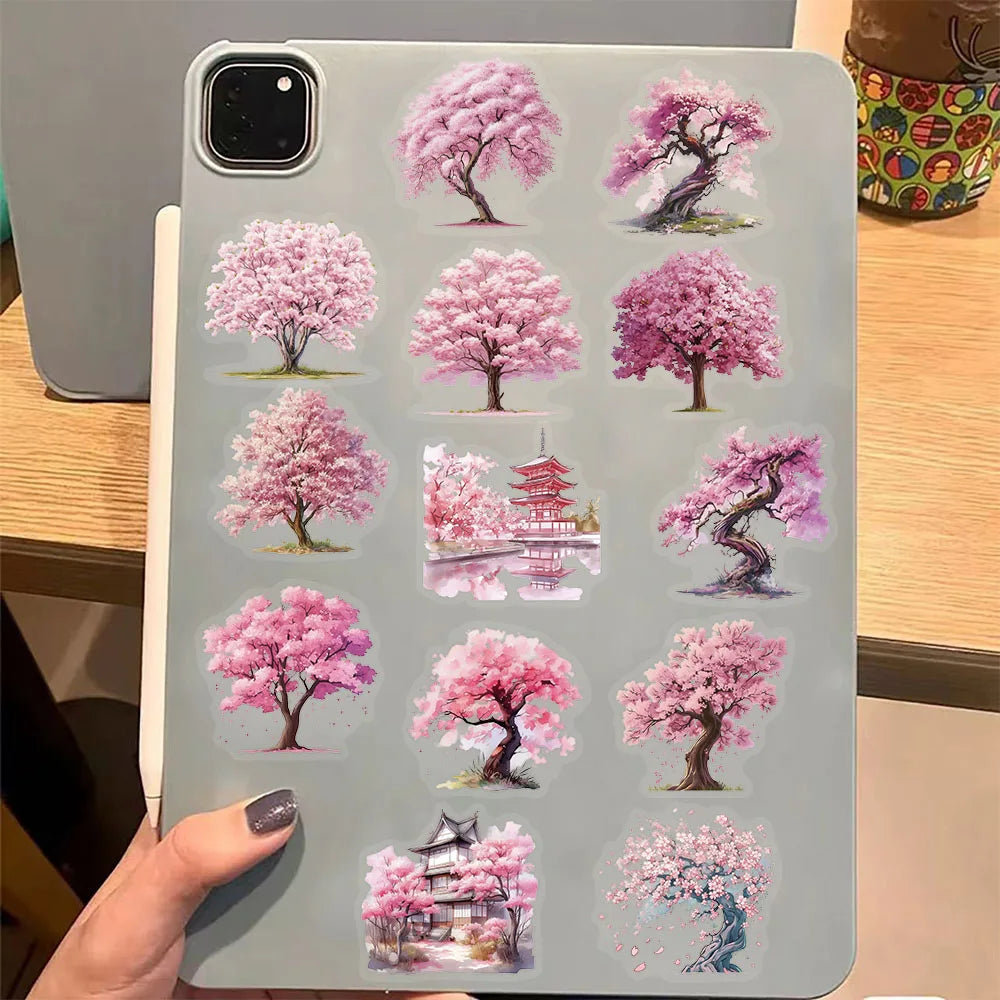 50PCS Transparent Watercolor Peach Blossom Tree Fun Stickers DIY Manual Speaker Luggage Notebook Reward Waterproof Stickers