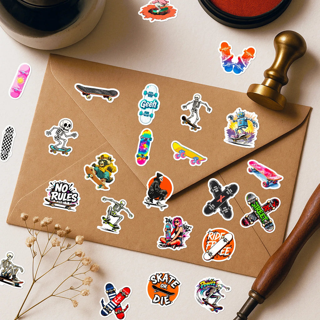 56PCS Street Style Skateboard Creative Stickers, Skate Enthusiast Student Notebook DIY Fun Waterproof Decorative Sticker