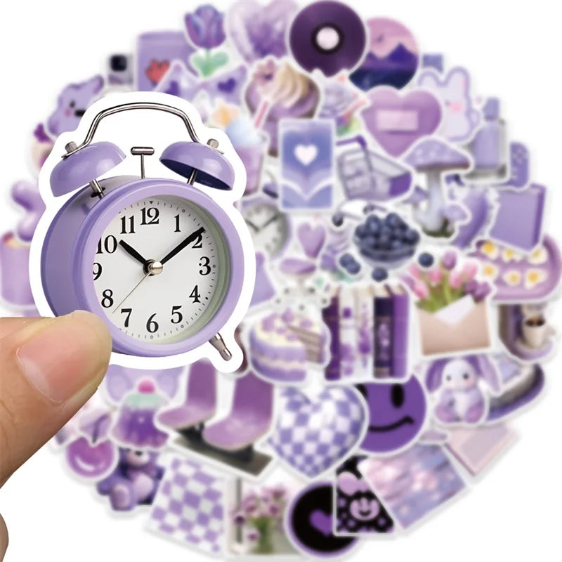10/30/56PCS Cartoon Purple PVC Sticker Aesthetic Children's Korean Decoration Scrapbooking Stationery School Supplies for Kids