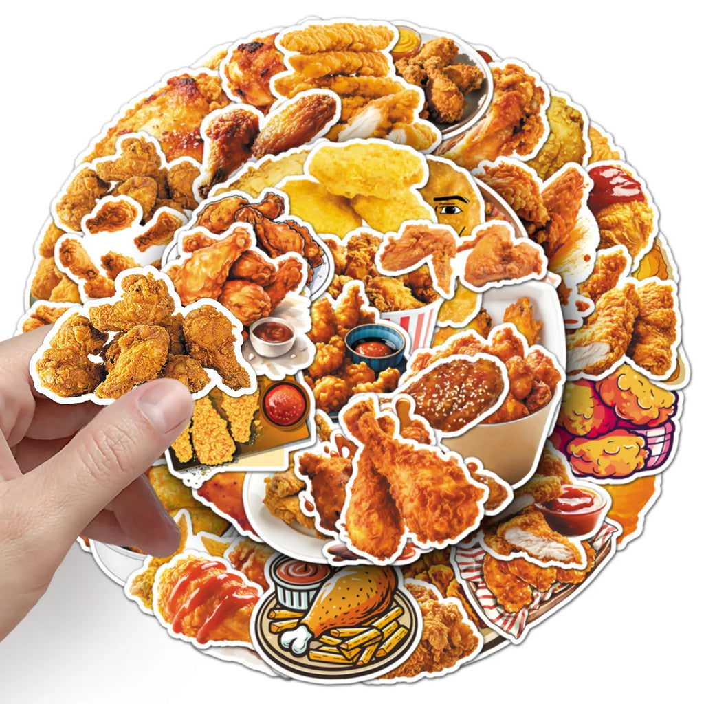 50-Pack Waterproof Fried Chicken Food Graffiti Stickers for Phone Tablet Helmet Guitar Skateboard Luggage Decoration