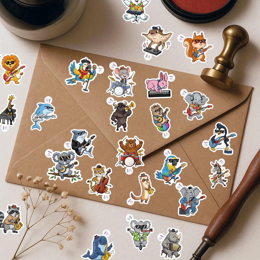 50/100PCS Fun Animal Musical Instrument Graffiti Stickers Creative Easy Tear Off DIY Notebook Stationery Stickers