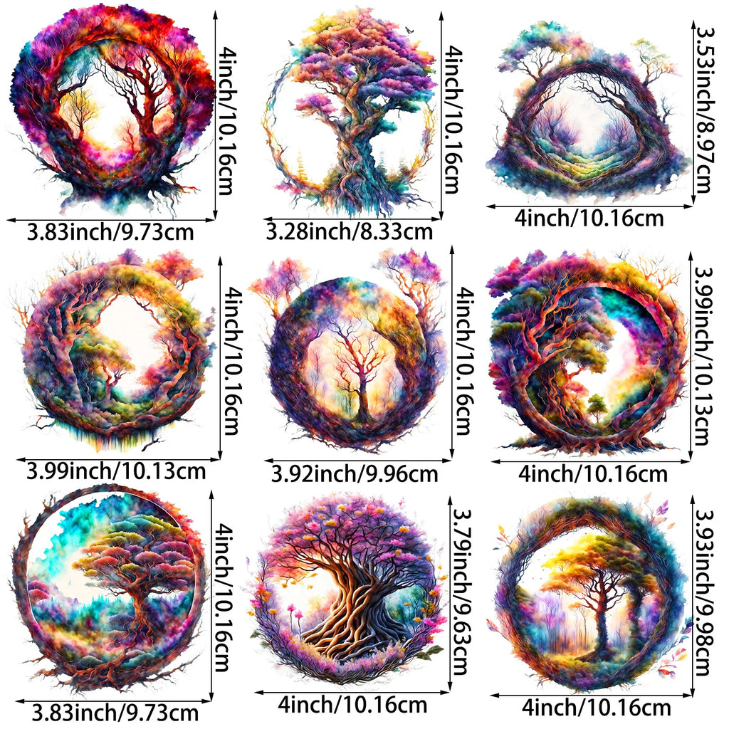9 sheets Fantasy Forest Theme Series Iron-On Transfer Stickers Design Forest Flower Decals Heat Pressed Decals