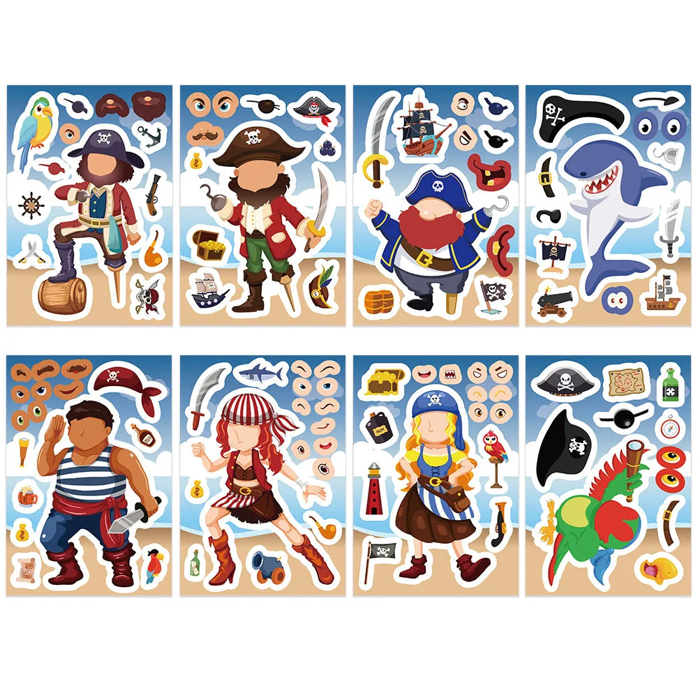 50PCS Sail Pirate Cartoon Collage Set DIY Brochure Decoration Notebook Tablet Reward Puzzle Toy Stickers