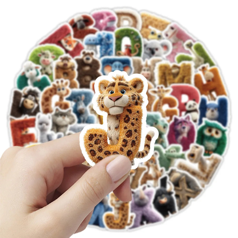 50-Pack Cartoon Animal Alphabet Graffiti Stickers DIY Phone Case Luggage Decoration Waterproof Student Stationery Stickers