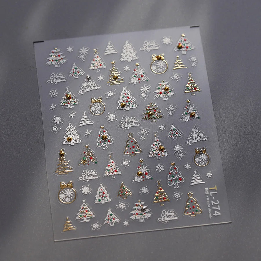 Luxury Crystal Diamond Nail Stickers 5D Cute Apple Christmas Tree Nail Decoration Stickers DIY 3D Happy New Year Manicure Decals