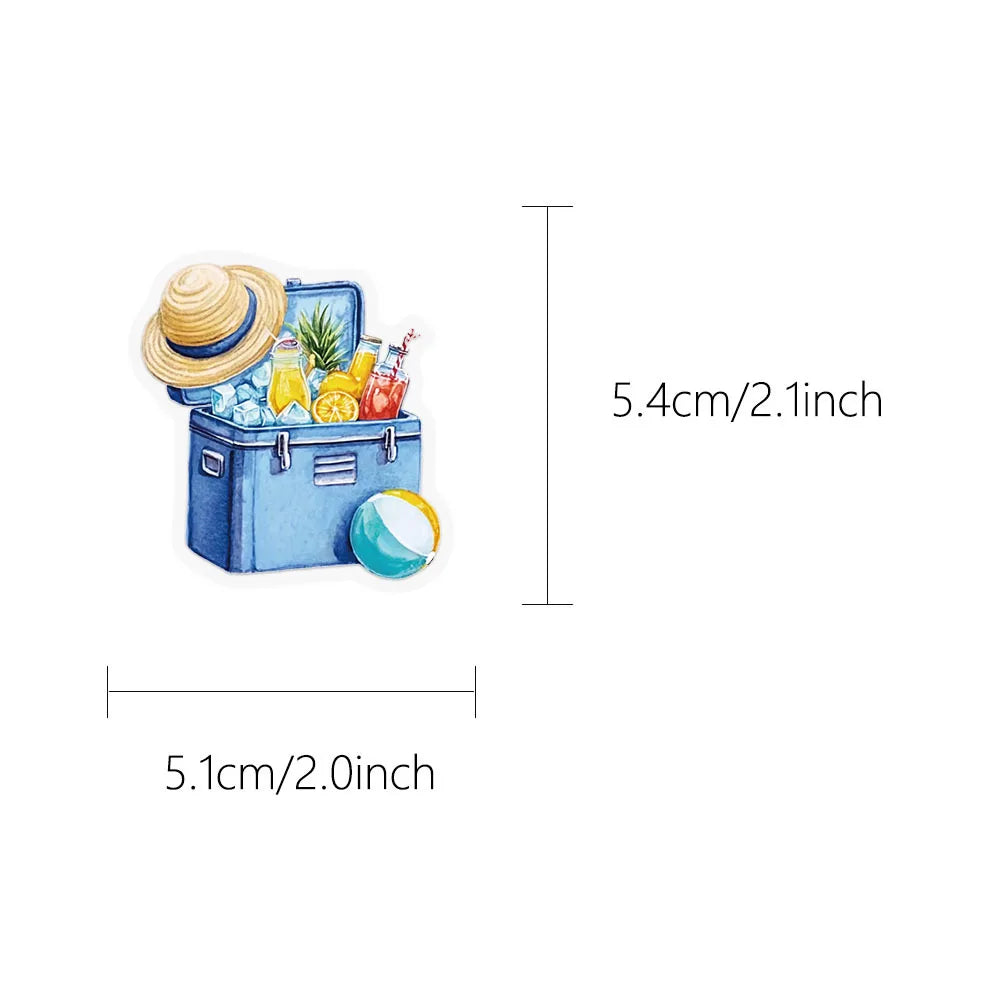 50-Pack Summer Beach Blue Waterproof Stickers Transparent PET Decoration Decals for Water Bottles Phone Stationery Notebook