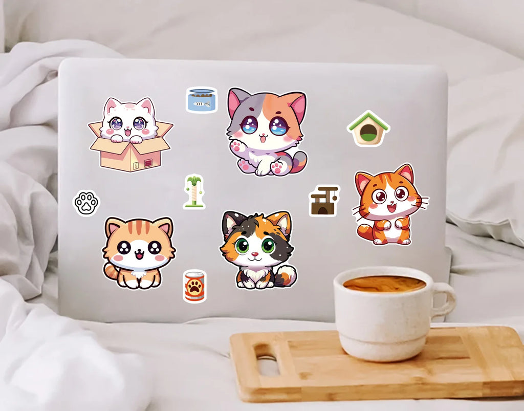 8-Pack Adorable Cat Face Puzzle Stickers Waterproof Notebook Decorations Student Stationery Festival Gift Idea Decals