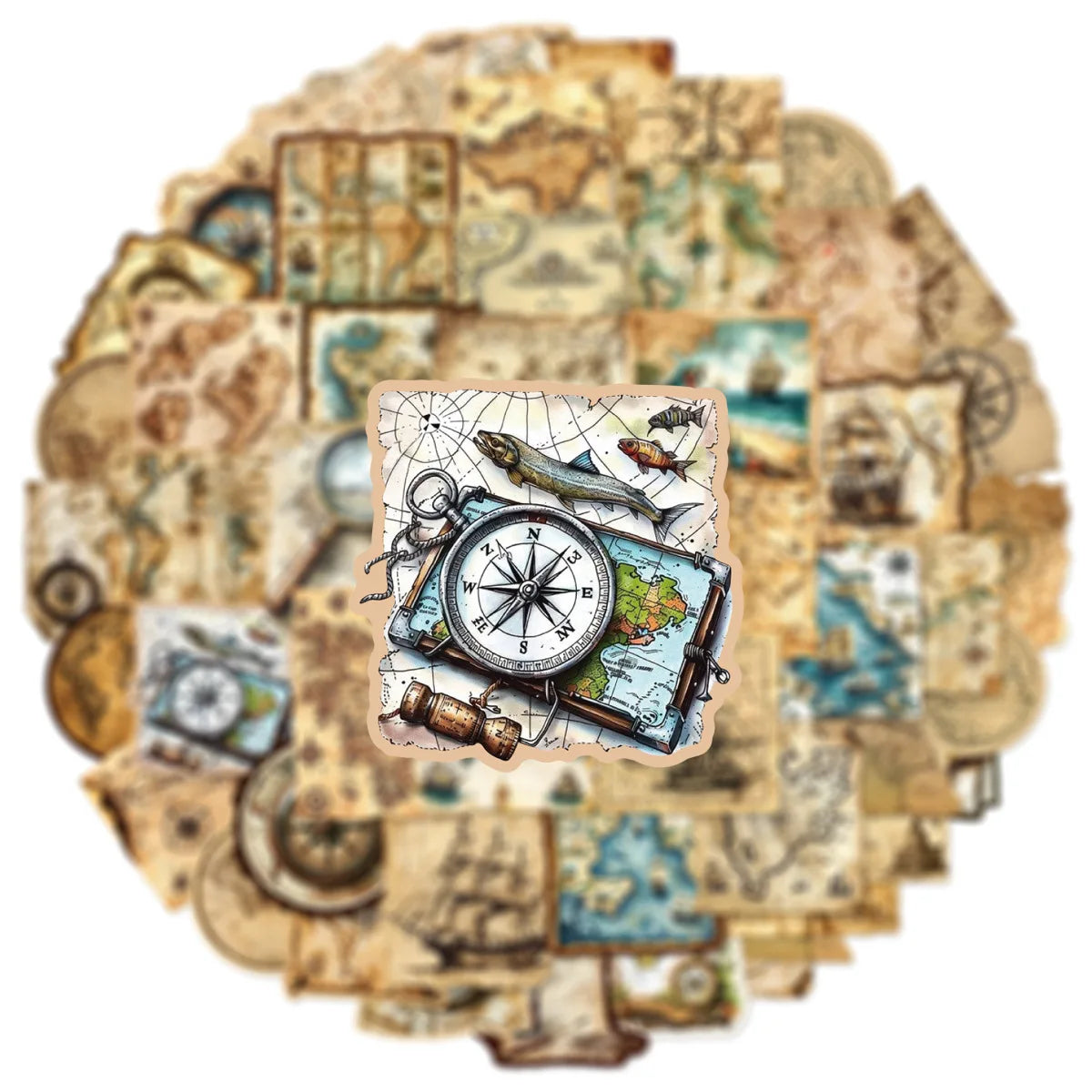 50/100PCS Vintage Map Doodle Stickers For Decorating Luggage Notebooks Desks Stationery Boxes Drawers Mobile Phones Computers