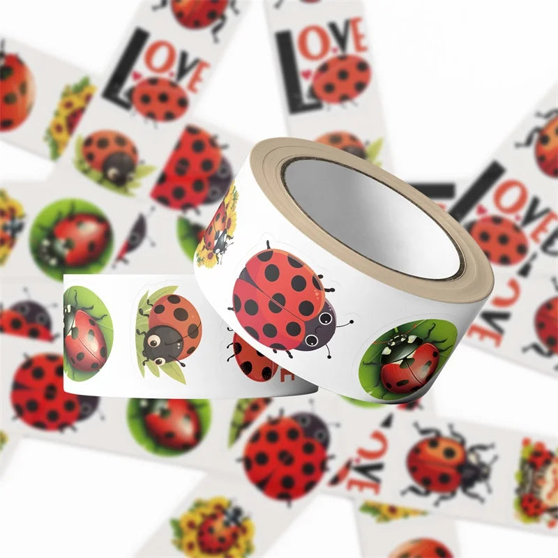 500PCS Kawaii Red Bug Sticky Paper Sticker Labels Thank You Sticker Sealing DIY Decoration Scrapbooking Supplies for Kids