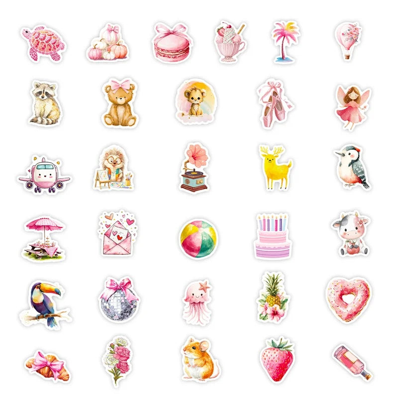 10/30/56PCS Kawaii Pink Item PVC Sticky Sticker Aesthetic Children's DIY Korean Decoration Scrapbooking School Supplies