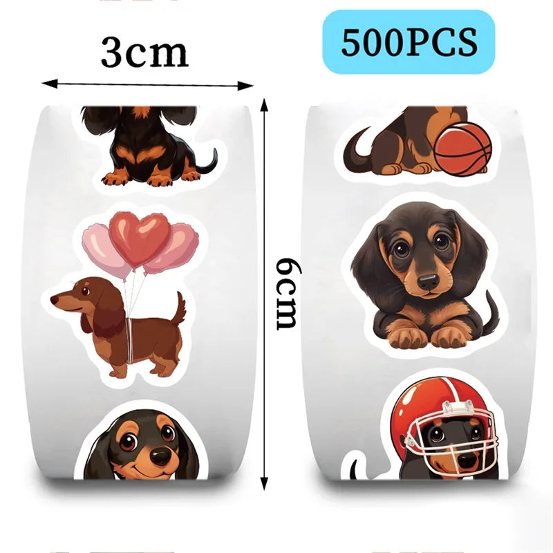 500PCS Cute Dachshund Dog Paper Labels Thank You Sticker Sealing DIY Decoration Scrapbooking Stationery Hand Accounting Supplies