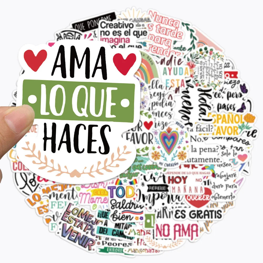 55PCS Inspirational Spanish Handmade DIY Phone Cases Laptops Water Bottles Refrigerators Desktop Labels Waterproof Stickers