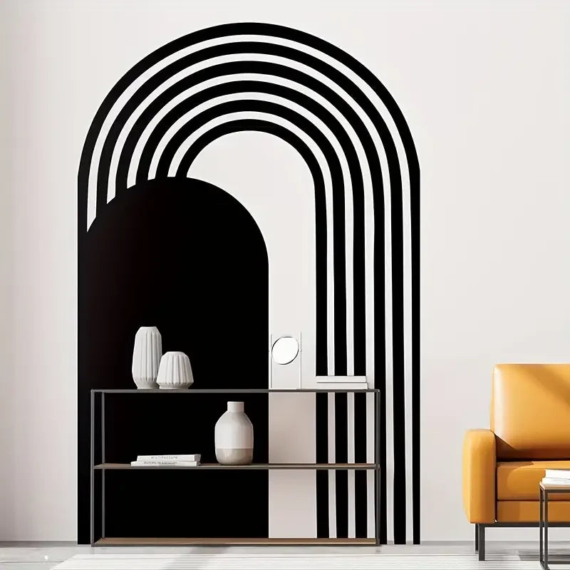 Geometric Removable Self-Adhesive, Suitable for Decorating Walls in Minimalist Style Archway Striped Black Wall Stickers,