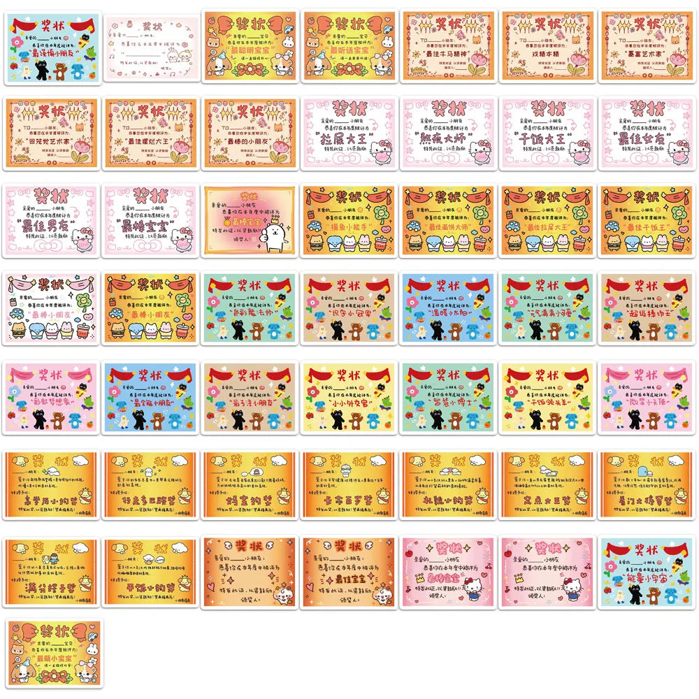 50PCS Cute Cartoon Certificate Creative Fun Stickers DIY Handmade Audio Decoration Luggage Notebook Label Reward Stickers