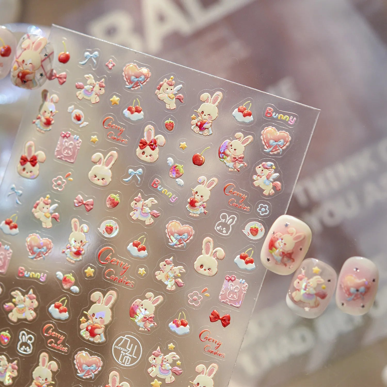 strawberry Cherry Bunny Nail Stickers Shell Light Dreaming Unicorn Nails Art Accessories Stickers Self Adhesive Nail Decals DIY