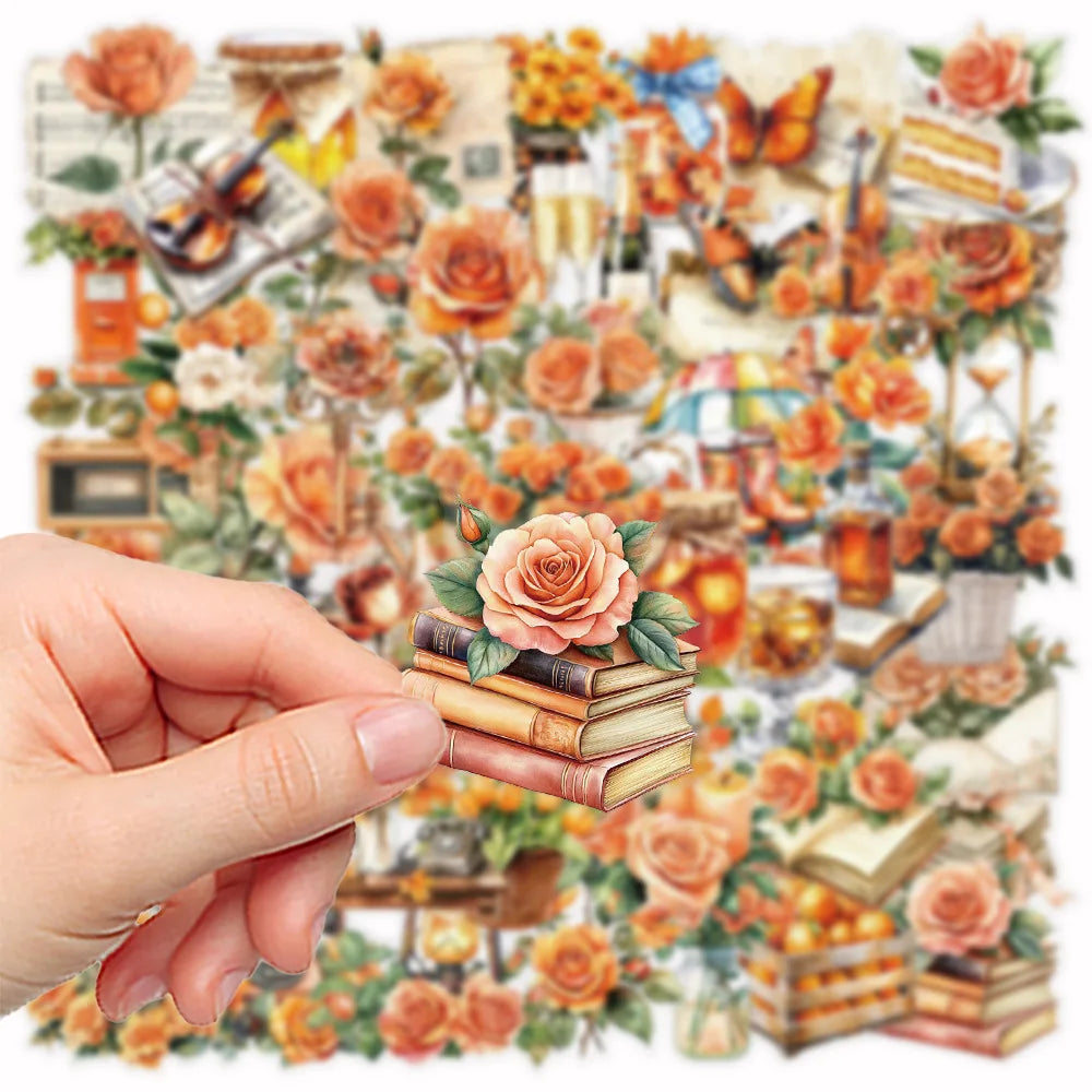 10/30/50Pcs Transparent PET Vintage Orange Stickers Books Luggage Stickers Phone DIY For Stationery Decor