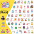 56PCS Cartoon Birthday Cake Transparent PET Stickers Children's Birthday Gifts Waterproof Decoration Stationery Notebook Sticker