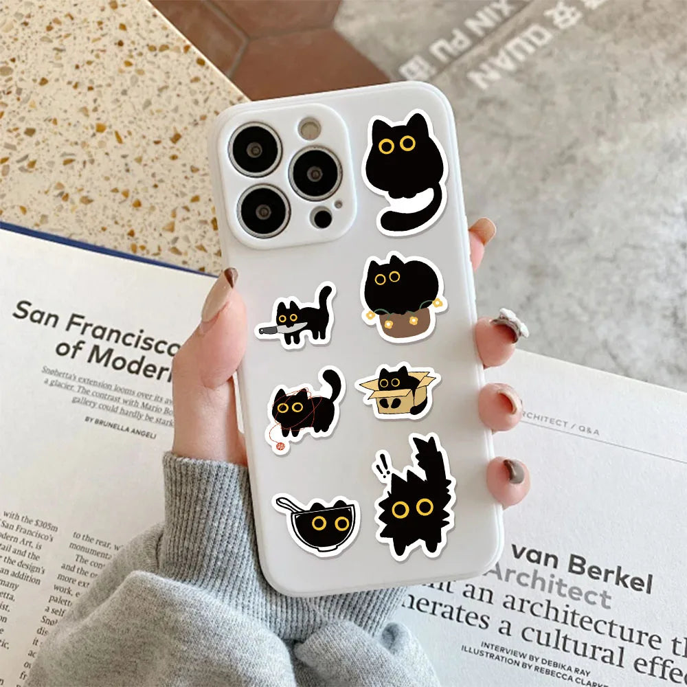 500PCS Cute Creative Black Cat Roll Stickers Small Pattern Decoration DIY Luggage Tablet Skateboarding Water Cup Toy Stickers