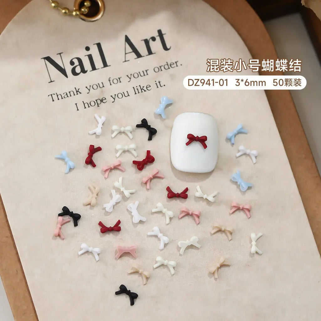 Cartoon Bow Nails Accessories Autumn Winter Mixed Maillard Resin Ribbon Bow Trendy Nail Charms Decorations Manicure Parts DIY