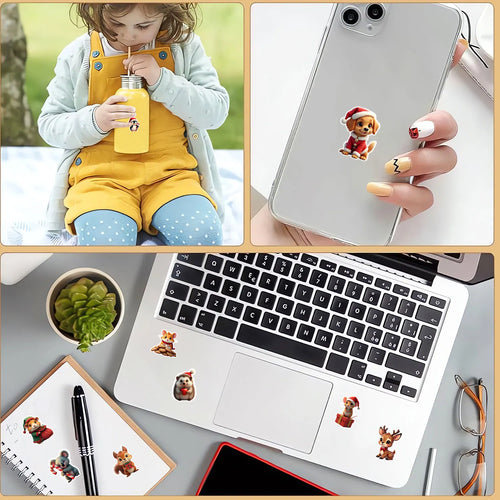 1Roll(500Pcs)10 Irregular Loveable Christmas Animals Stickers 2.5cm/1'' DlY Craft Decor Festival Sealing Scrapbook Labels