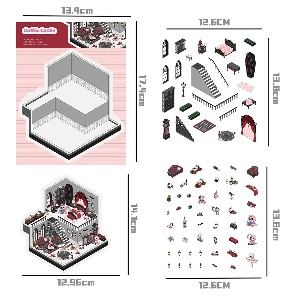 Cartoon Scenery Gothic Castle Stickers Miniature World 3D House Decompression DIY Scene Stationery Children Stickers
