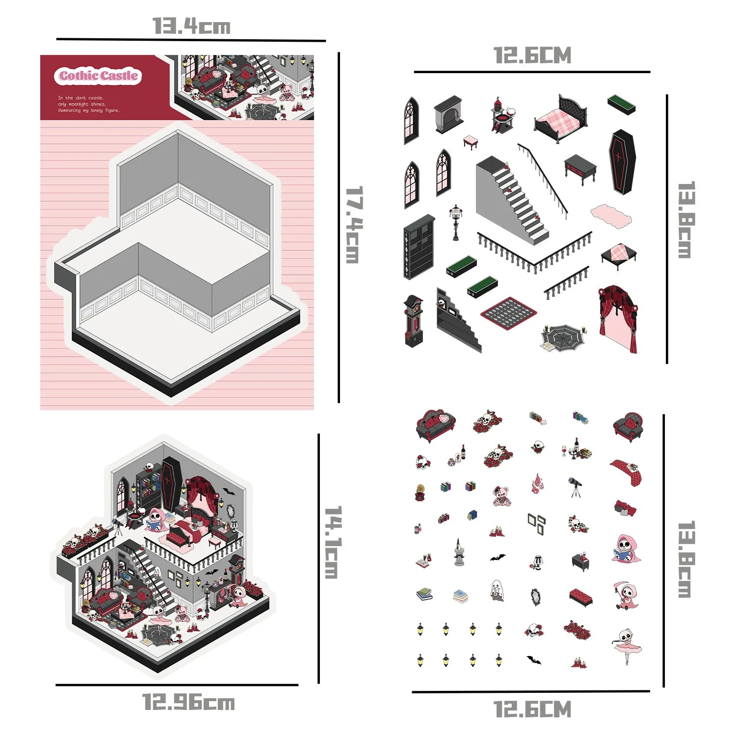 Cartoon Scenery Gothic Castle Stickers Miniature World 3D House Decompression DIY Scene Stationery Children Stickers
