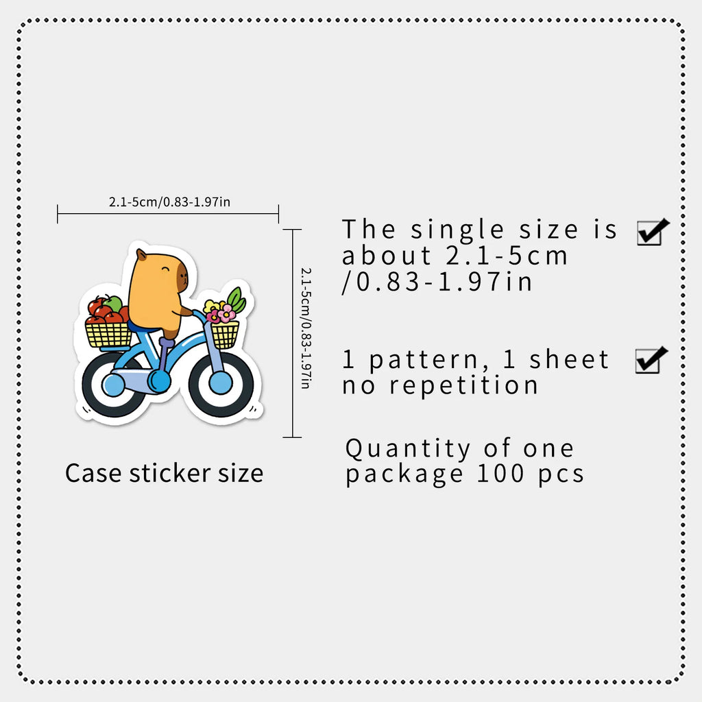 100Pcs Capybara Graffiti Stickers Cute Stationery School Supplies Decor Decals Notebook Phone Case Fridge Luggage DIY Stickers