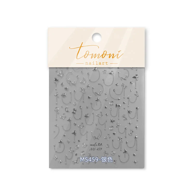 5D Bronzing Nails Sticker French 3D Star Necklace Small Accessories Nail Art Stickers DIY Luxury Metallic Manicure Decorations