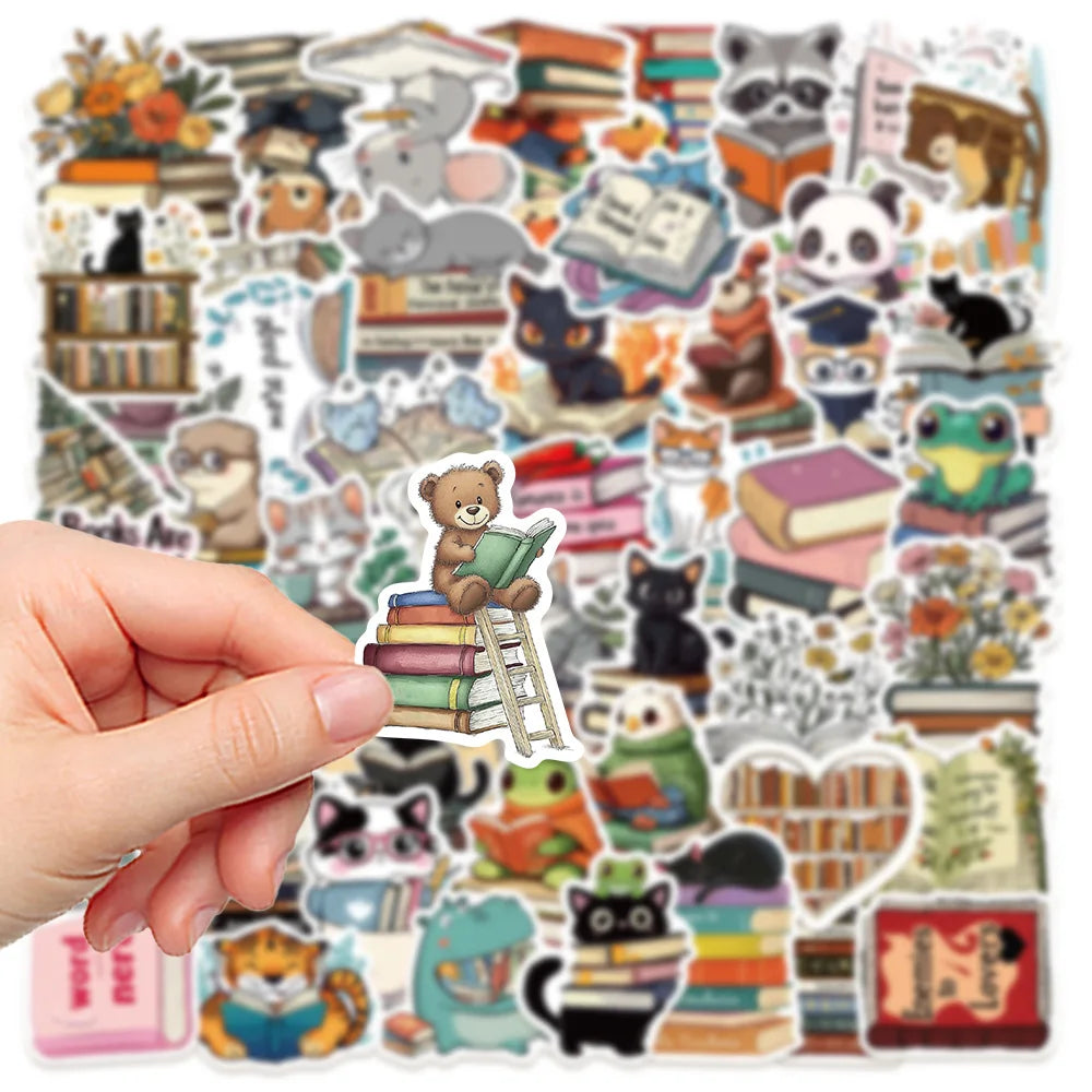 50/100PCS Animal Reading Animal Bookish Stickers Luggage Computer Phone Helmet Waterproof Stationery Stickers