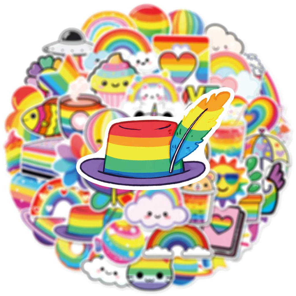 50PCS Cartoon Cute Rainbow Stickers Phone Tablet Waterproof Helmet Car Decoration Children Stationary Stickers