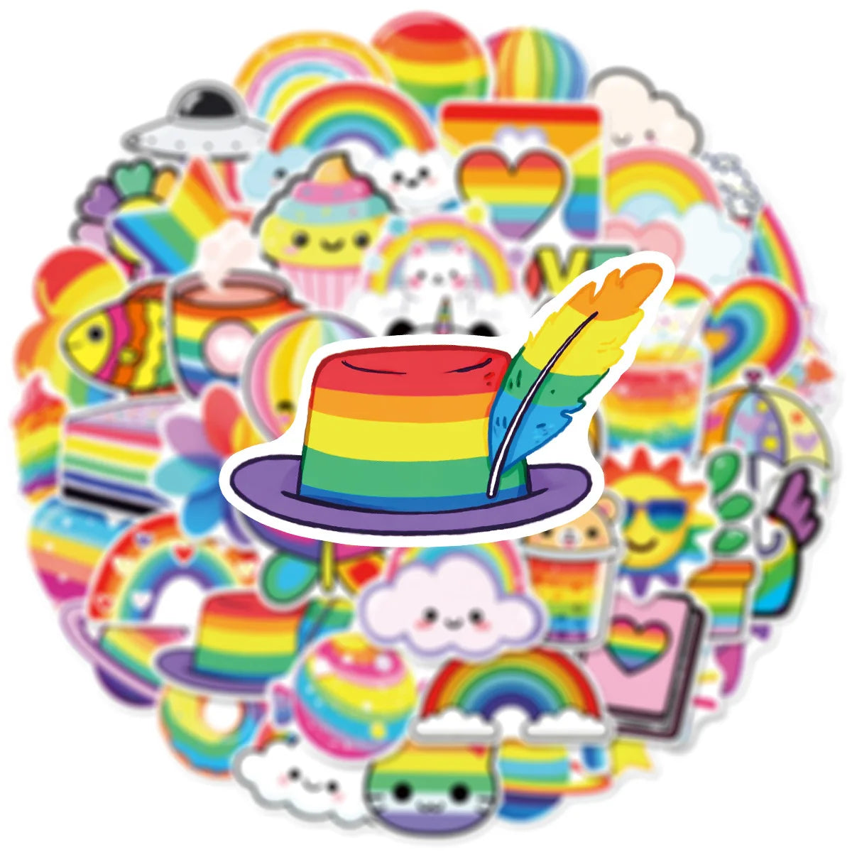 50PCS Cartoon Cute Rainbow Stickers Phone Tablet Waterproof Helmet Car Decoration Children Stationary Stickers
