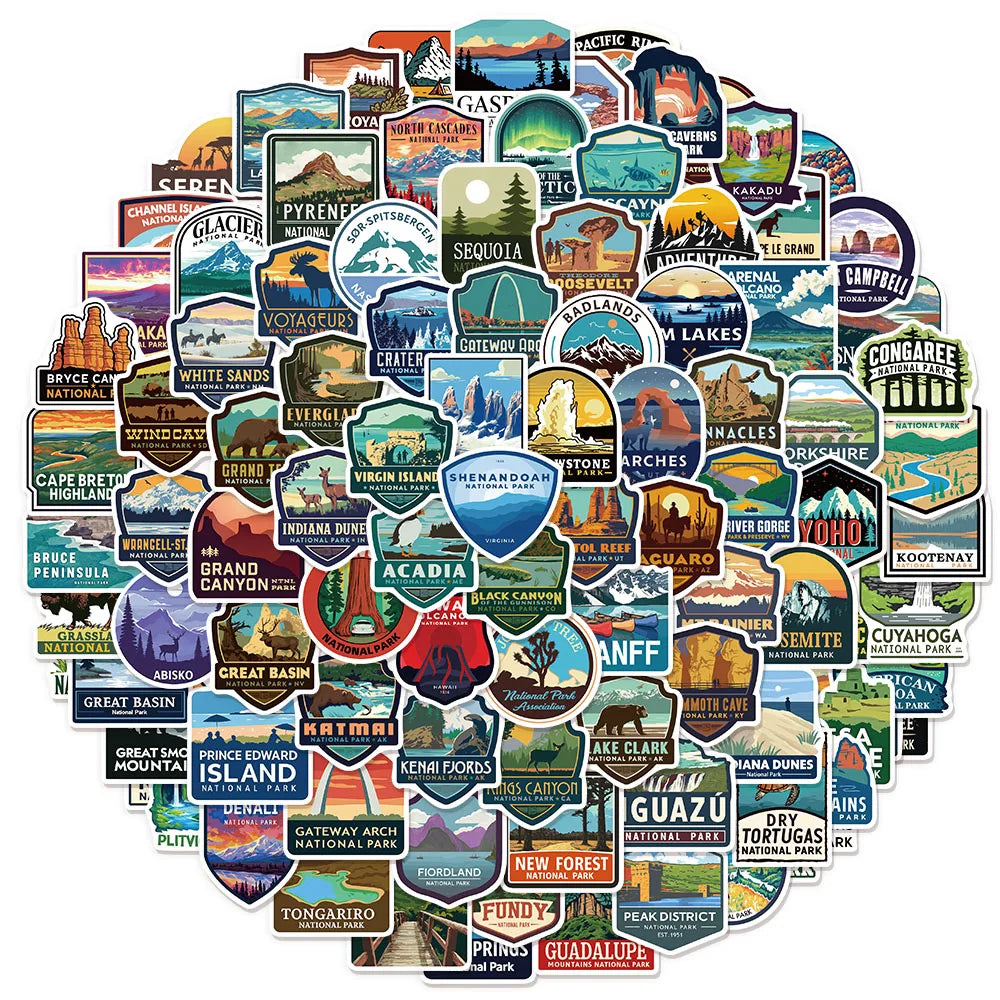 50/100PCS National Park Fun Stickers Handbook Tags Luggage Guitar Laptop Decoration Waterproof Stickers
