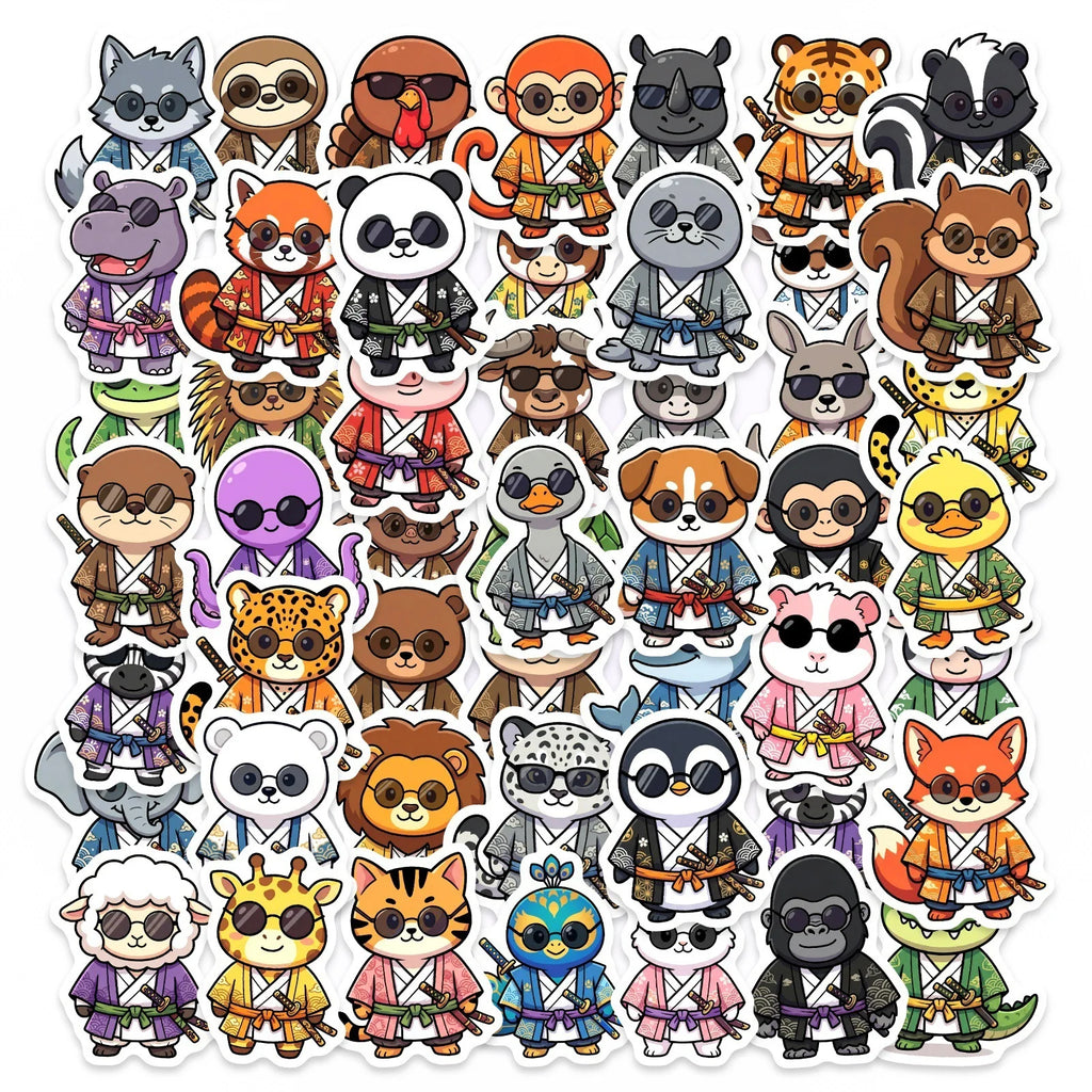 50/100 Pcs Cartoon Japanese Ninja Samurai Animal Stickers DIY for Phone Stationery Box Skate Helmet Car Bicycle Durable Decals