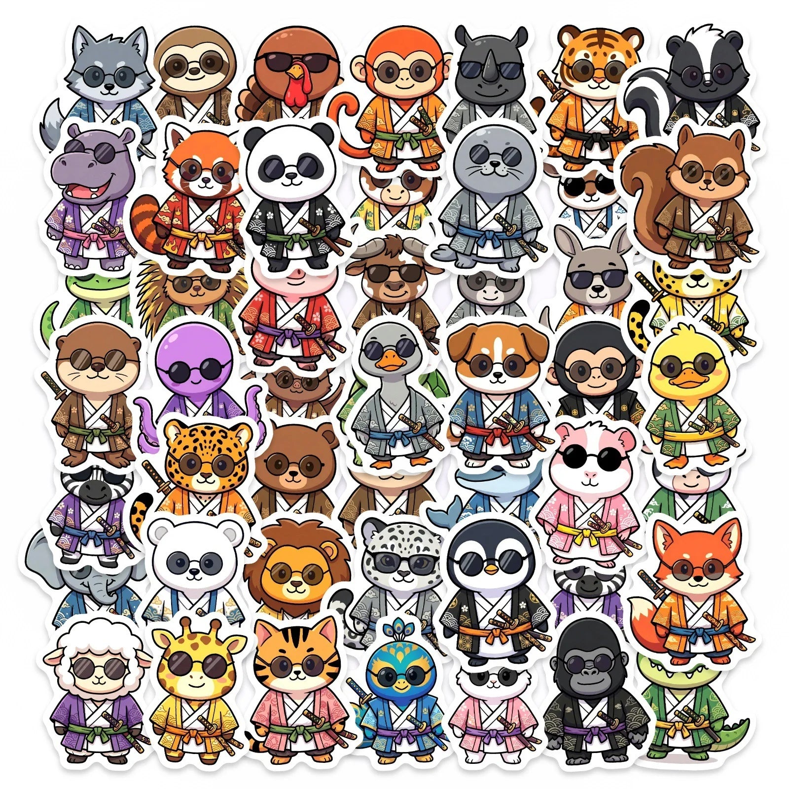 50/100 Pcs Cartoon Japanese Ninja Samurai Animal Stickers DIY for Phone Stationery Box Skate Helmet Car Bicycle Durable Decals