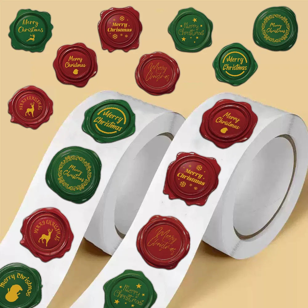 500PCS Christmas Seal Roll Stickers Exquisite Christmas Elements Envelope Label Stickers Decorative Blessing Creative Seal