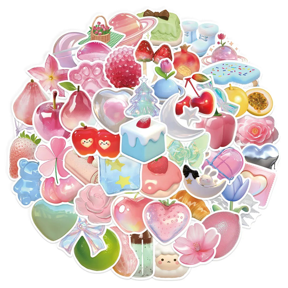 50PCS 3D Pattern Series Sticker Pack Waterproof Stickers DIY Brochure Decorative Notebook Tablet Toy Stickers
