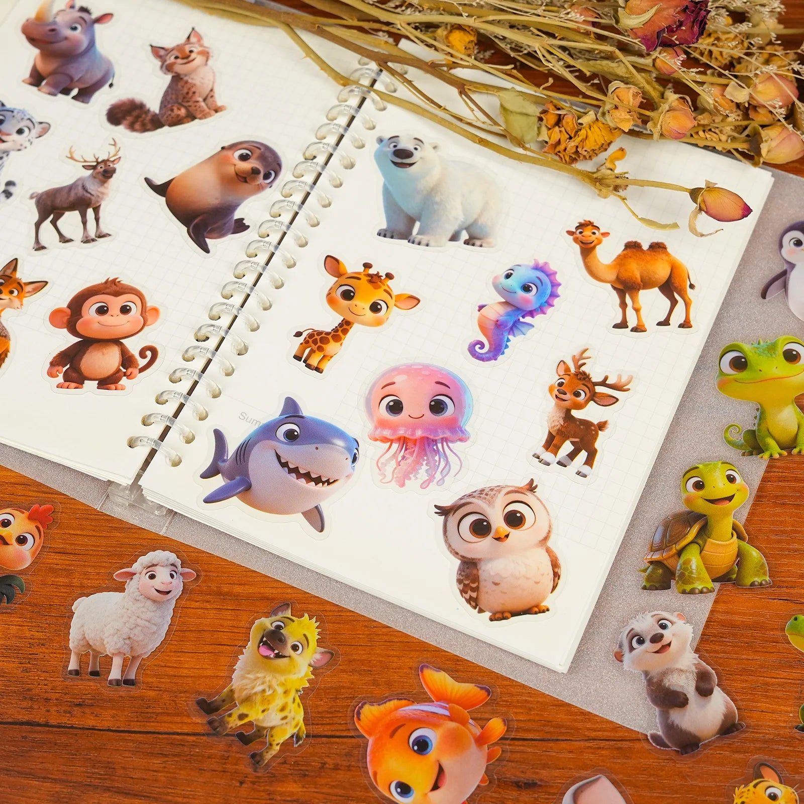 56/112 Pcs Cute Cartoon Animal PET Clear Stickers for Stationery Box Water Bottle Helmet Bicycle Car on-repeating Waterproof